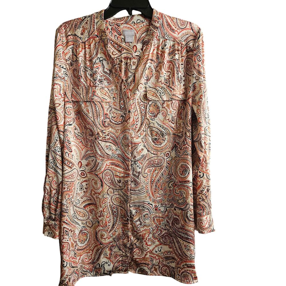 Chico's paisley print button down blouse chicos size 2